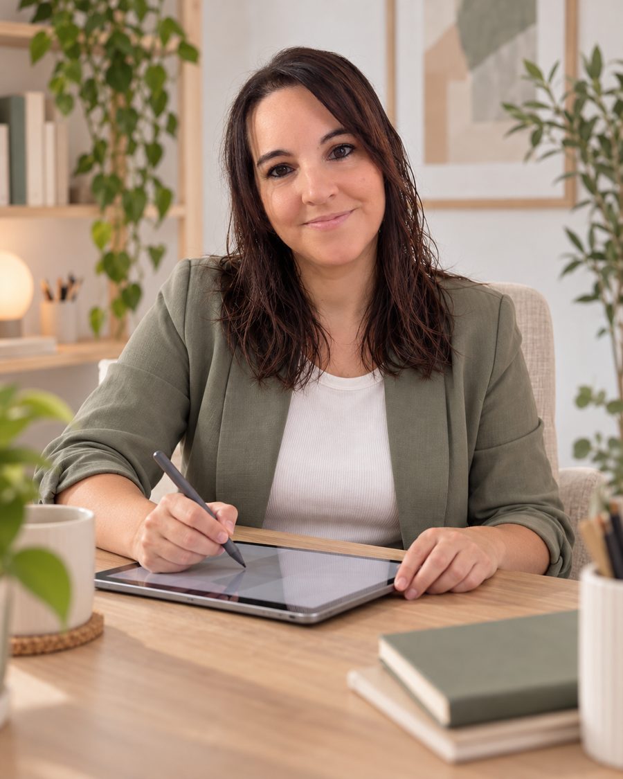 Diseñadora web de Diseño Tienda Online trabajando con una tablet