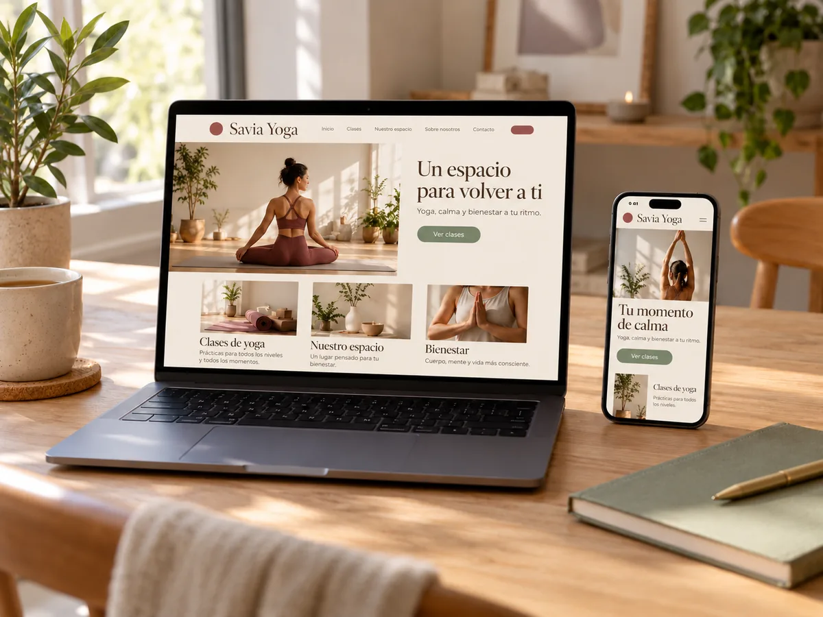 Ejemplo de web de un negocio local vista en portátil y en móvil